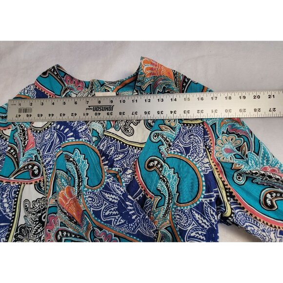 Chico's Womens Open Front Paisley 100% Linen Drape Cardigan Jacket Size 1 Artsy - Picture 5 of 7